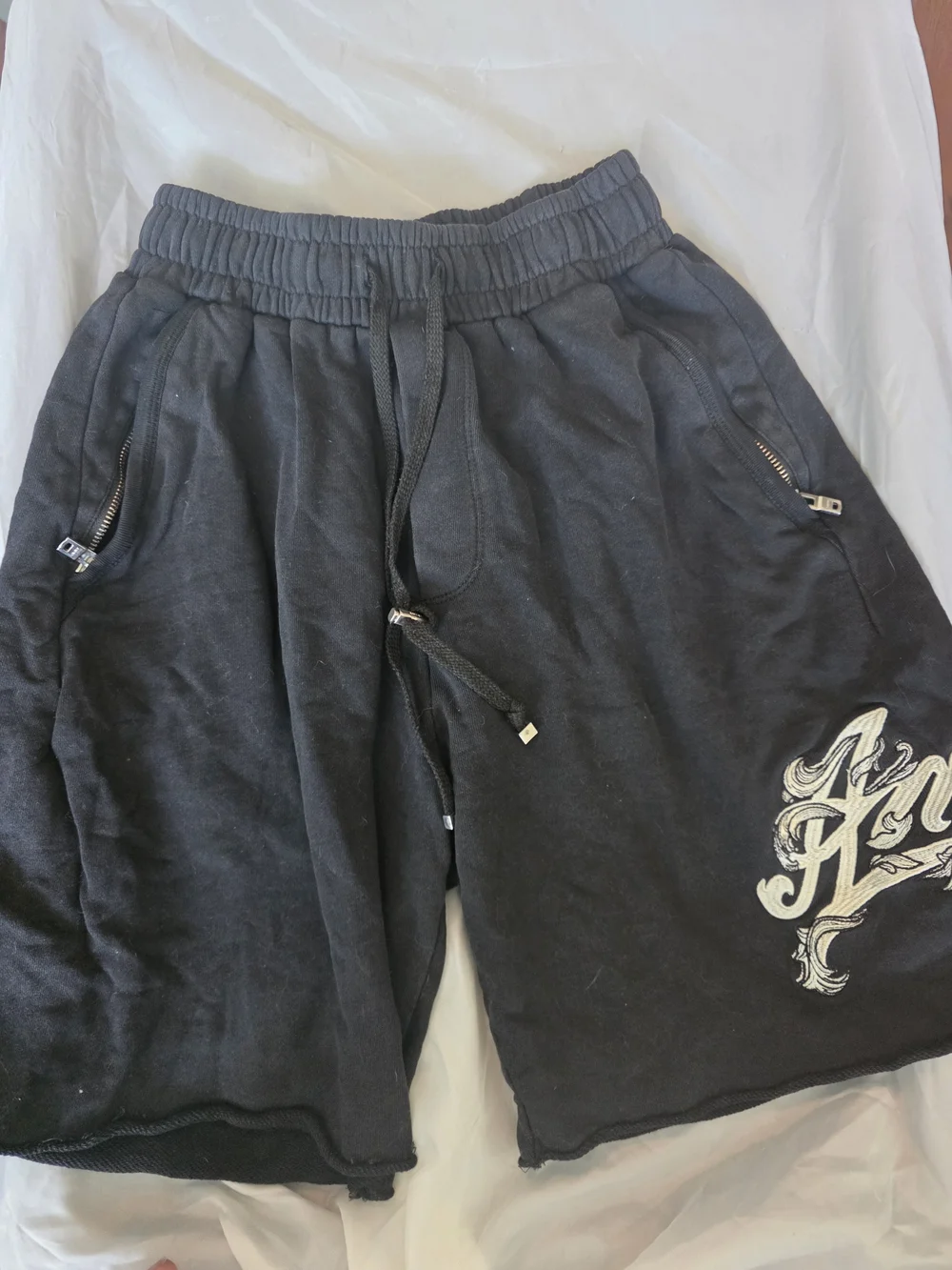 AMIRI Black Barocco Embroidered Logo Sweatshorts Size S Raw Hem Lounge